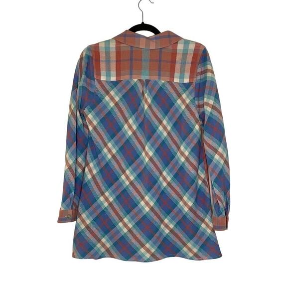 Soft Surroundings La Pass Blue Red Plaid Button Collar Tunic Top Long Sleeve - Picture 4 of 5